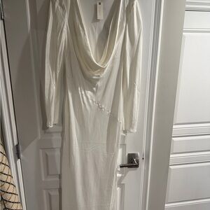 Elegant White Draped Maxi Dress